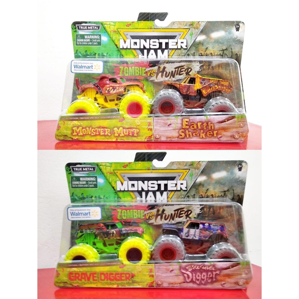 Monster Jam Trucks Zombie vs Hunter Grave Sonuva Digger Monster Mutt Earth Shaker Scale 1:64 MJ MT