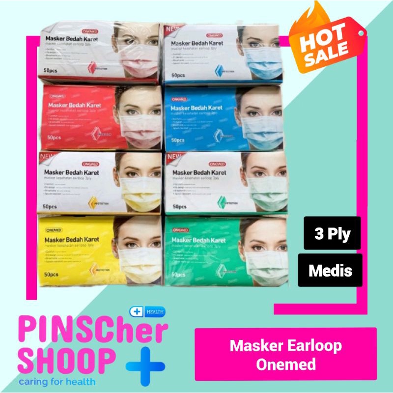 MASKER MEDIS ONEMED MASKER KARET EARLOOP 3PLY PER BOX 50 PCS