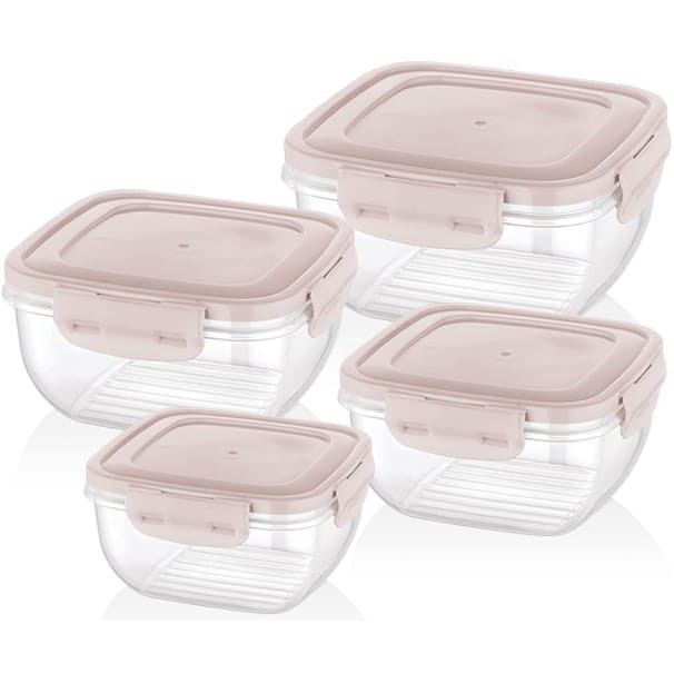 INFORMA KOTAK MAKAN FOOD CONTAINER SET SQUARE PINK (4)