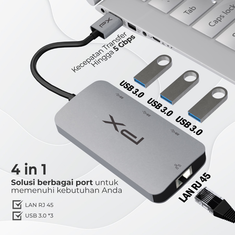 Converter Hub Adapter 4 in 1 USB 3.0 to USB LAN Ethernet PX UCH40