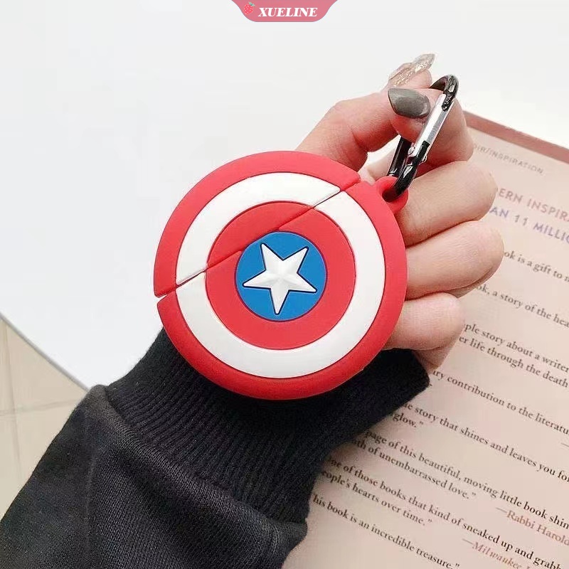 Cover Pelindung Bahan Silikon Motif Captain America Untuk AirPods 1 2