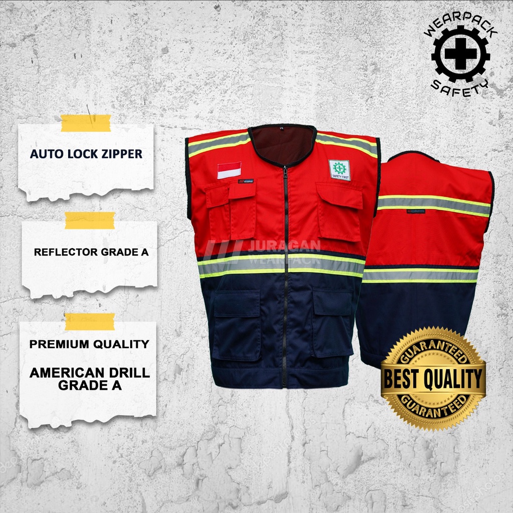 Rompi HSE / Rompi K3 Warna Merah Kombinasi Biru Navy
