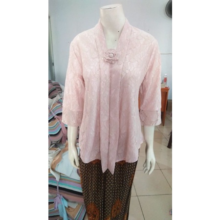 (BrM92/100/110) Kebaya floy BRUKAT glitter 7/8 MANSET std-besar KeroncongBusana-Soft Pink