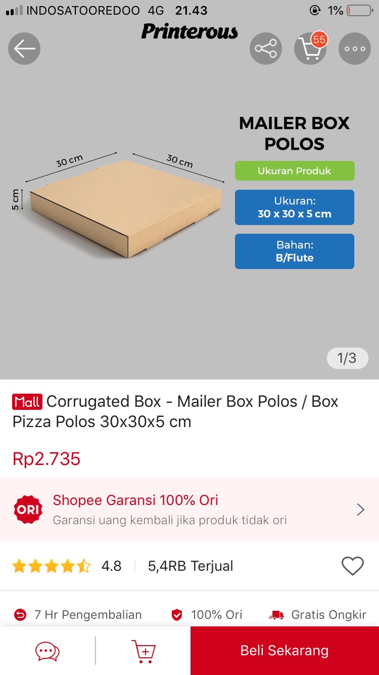 Mailer Box Polos / Box Pizza Polos 30x30x5 Cm ( 1pack Isi 25pcs )