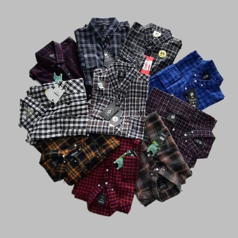 KEMEJA FLANEL DISTRO SURFING FLANNEL LENGAN PANJANG PRIA WANITA MOTIF KOTAK WOOL grosir M L XL