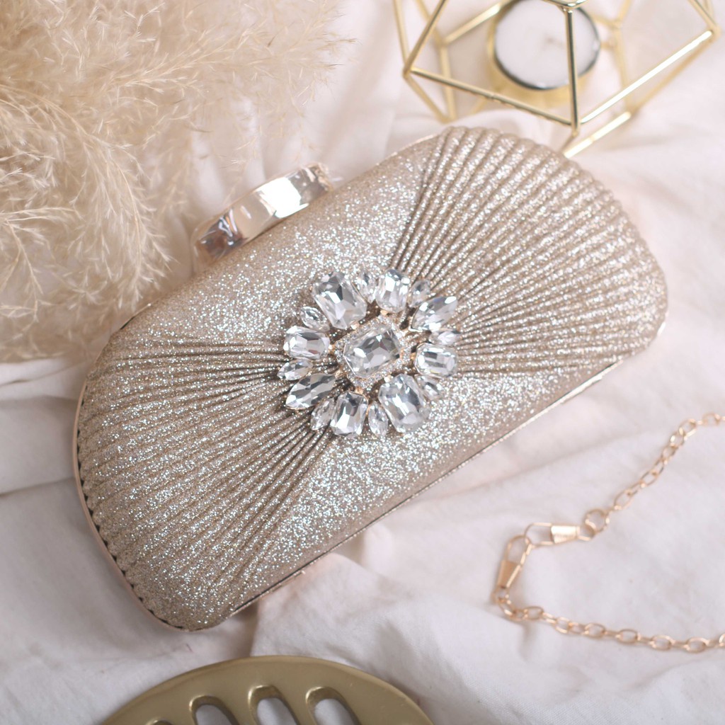 CR 7642 RISCE TAS CLUTCH PESTA ELEGANT MEWAH GLITTER IMPORT WANITA CEWEK PEREMPUAN JAKARTA BATAM