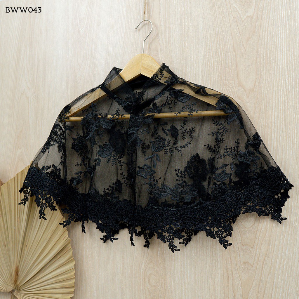 [BISA COD] AKSESORIS WEDDING OUTWEAR BOLERO PESTA RENDA LACE HITAM BWW043