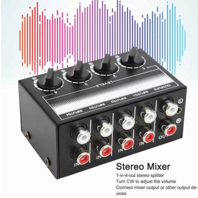 mini kontrol stereo amplifier mixer input output rca 4 ch channel mic wau1