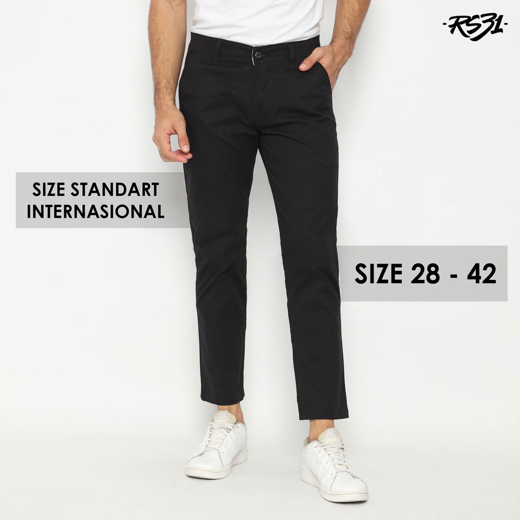 RS31 Chino Pants High Quality Super Big Size - Celana Kerja Pria Berbahan Kain Ukuran Jumbo Warna Hitam