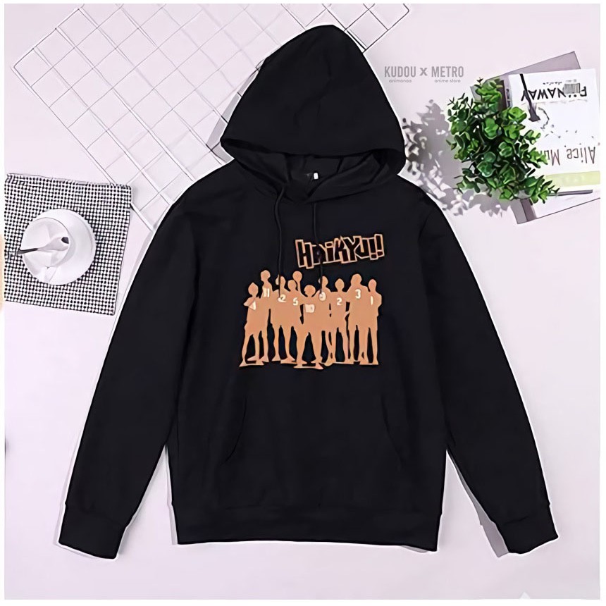 Hoodie Haikyuu Team Black Color Cotton Fleece Anime Manga Karasuno