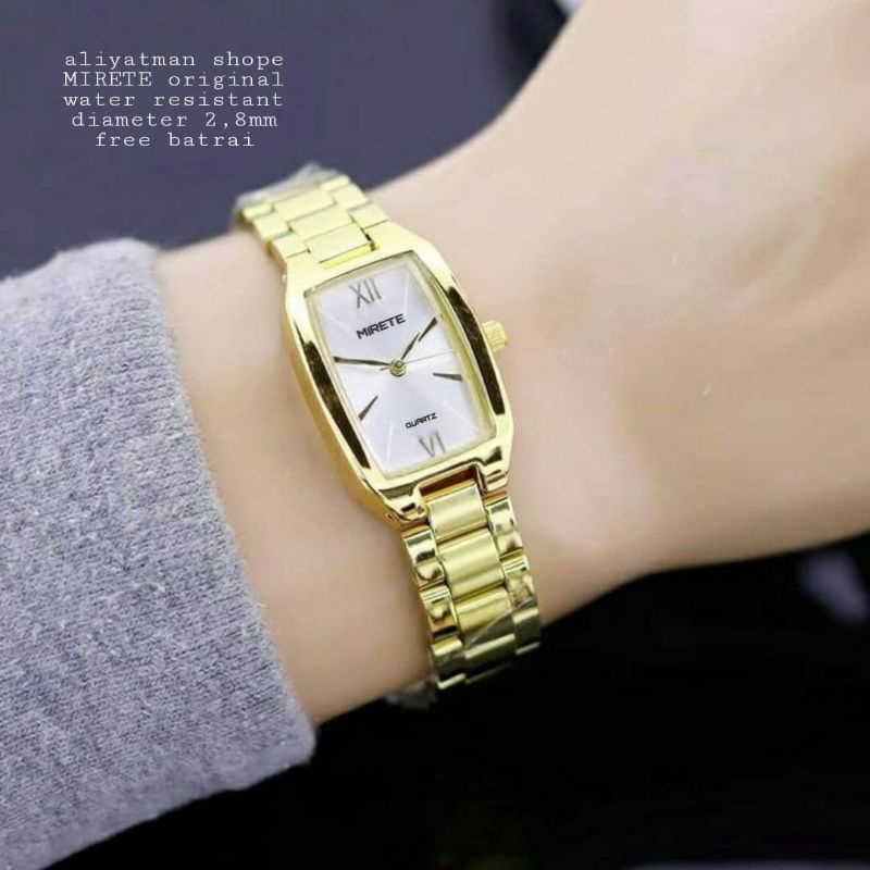 jam tangan wanita/cewek mirete terbaru rantai stainliss steel original model cantik kasual free batre cadangan bisa cod