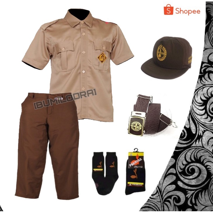 Setelan Seragam Pramuka SD Pendek Panjang Baju Anak Laki Laki Lengkap Bonus Topi Pramuka SD