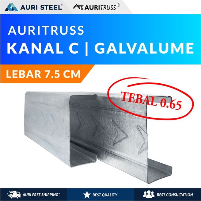 ( Harga Per Batang  ) Kanal C75 - C80 Tebal 0.65 MM | Kanal C Bahan Baja Ringan