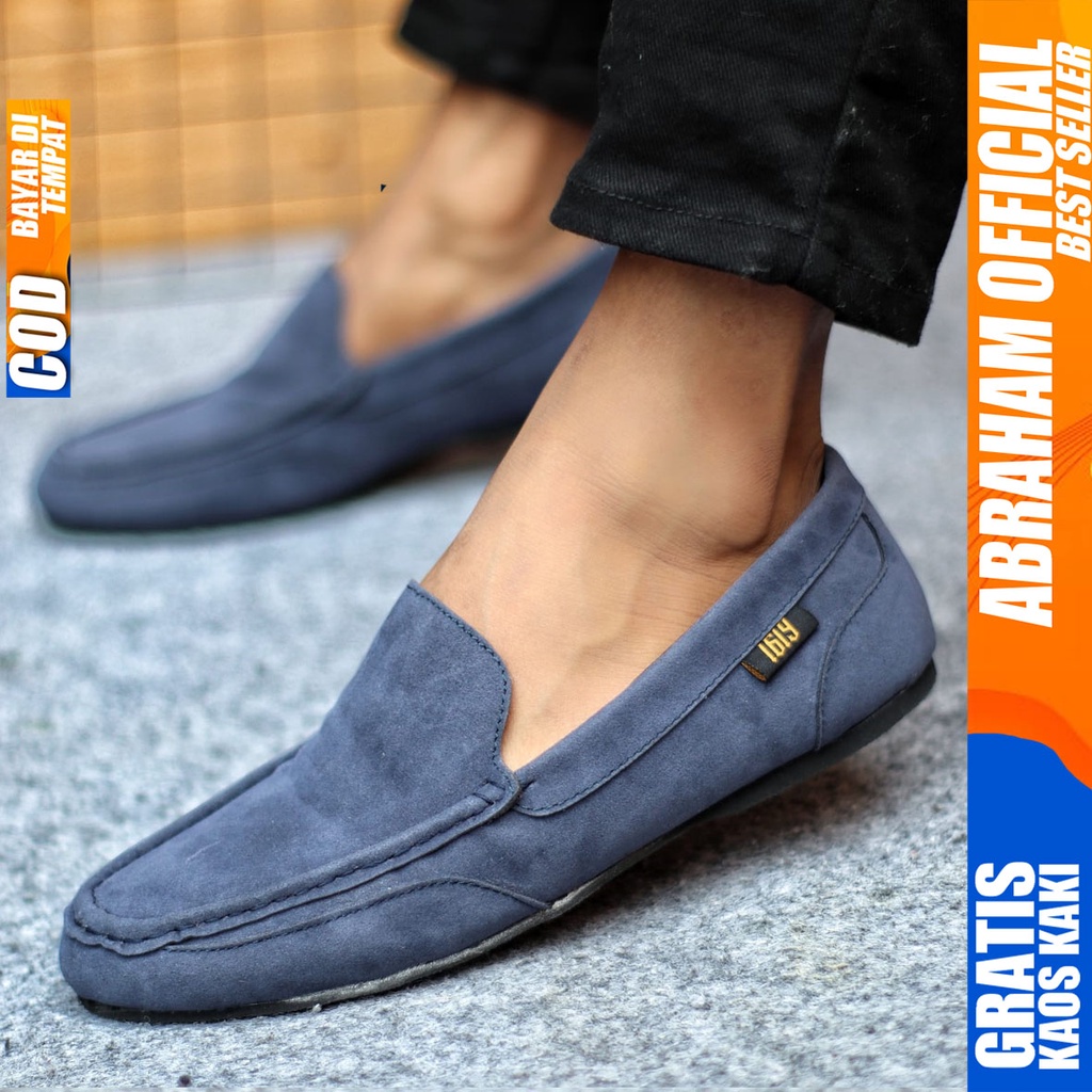 Sepatu Slip On Pria Sepatu Casual Pria Suede Kerja Kantor Kuliah Kondangan Sepatu Slop Pria Sepatu Hitam Pria MOODMAX ABRAHAM