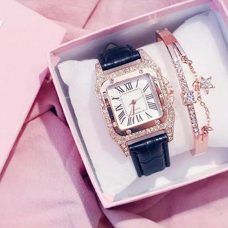 ✅COD Jam Tangan Wanita Quartz Rhinestone Kulit