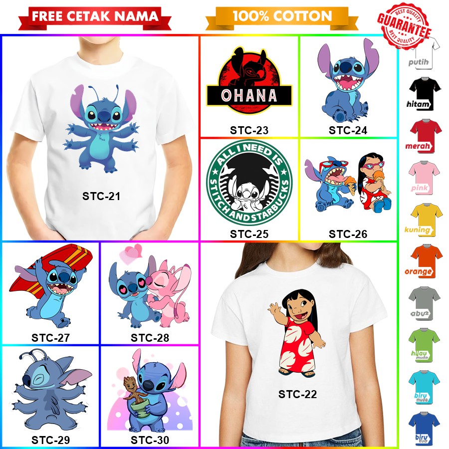 [FREE NAMA!!] Baju Kaos COUPLE  ANAK DAN DEWASA LILO AND STITCH BANYAK MOTIF