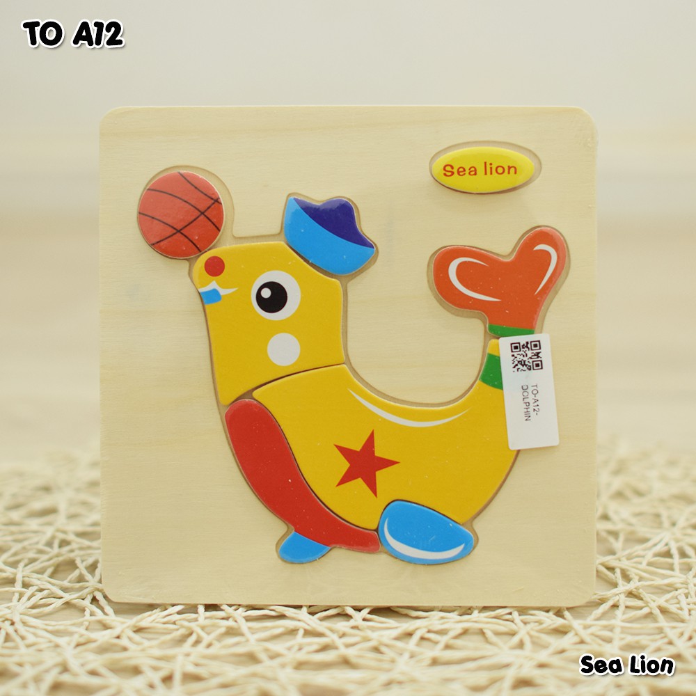 Mainan Puzzle Kayu TO-A12 tebal AMAN Besar & Kecil lucu Mainan Edukasi Edukatif genggam motorik Anak bayi balita Kids toys murah bagus-(A12) Dolphin