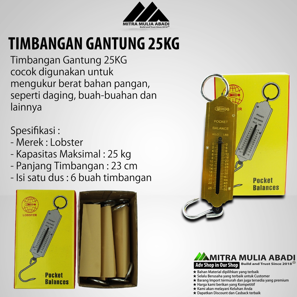 Paket 1/2 Lusin/6PCS TIMBANGAN TARIK-GANTUNG 25KG | 1Dus