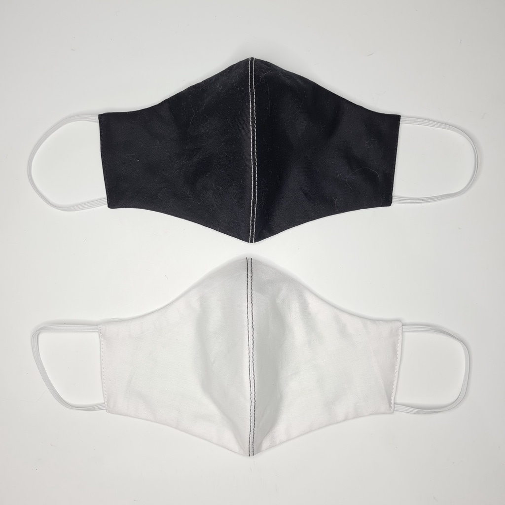 Masker Kain Non-Medis 3PLY Hitam-Putih Premium Earloop Polos 100% Katun Jepang Dewasa Reversible