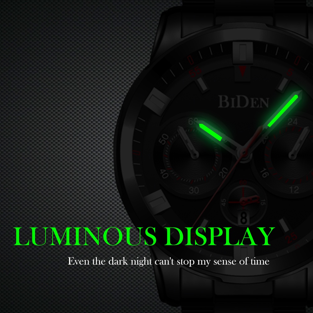 BIDEN Jam Tangan Pria Anti Air Mode Bisnis Jam Tangan Pria Original Suasana Dial Luminous Display Tali Stainless Steel Jam Tangan