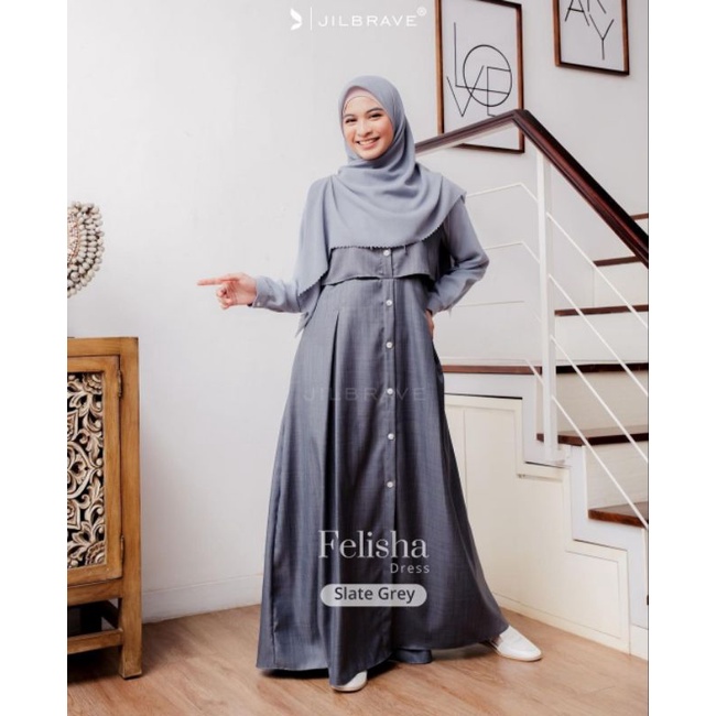 Felisha dress slate grey ukuran L by jilbrave