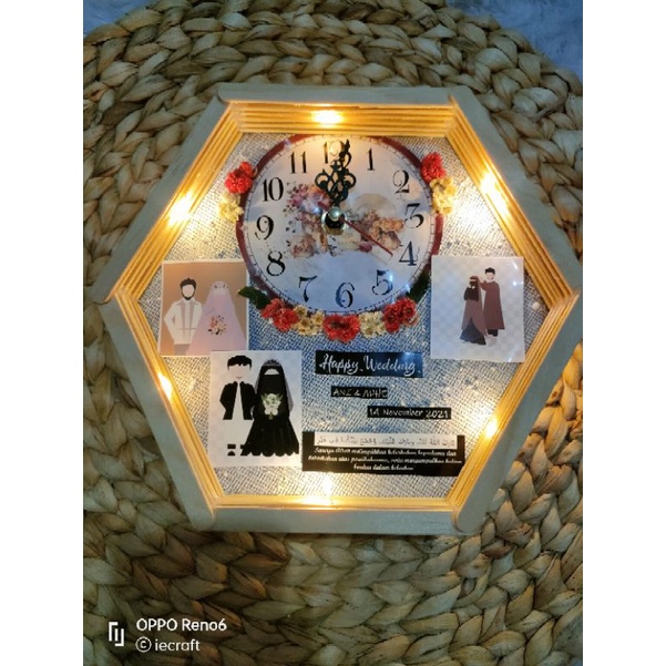 1 HARI JADI Hexa Frame include jam hidup + dried Flower Kado Pernikahan Kado Ulang Tahun Kado Wisuda Kado Ultah Kado Anniversary Kado Unik free box + lampu