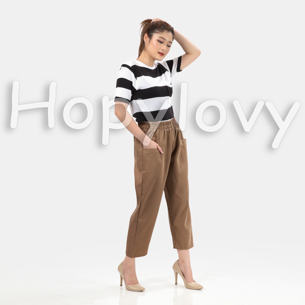 HOPYLOVY Celana Kulot Wanita | Celana Highwaist Pinggang Karet Loose | Celana Panjang Kulot Katun High WaistCatalia