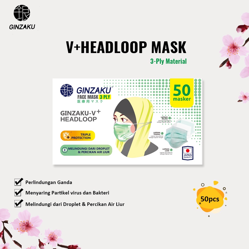 MASKER GINZAKU V+HEADLOOP WARNA GREEN