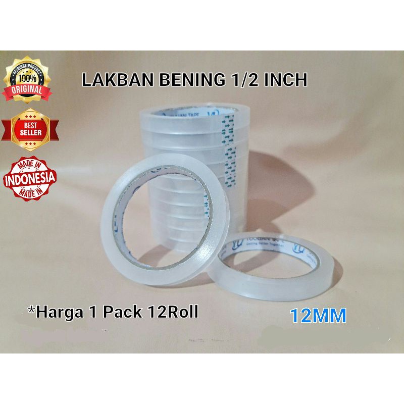 

Lakban Bening 1/2inch 90Y 12mm (isi 12pcs)24mm 90Y (isi 6pcs )/Isolasi bening 12mm 90y (isi 12pcs),24mm 90Y (isi 6pcs)