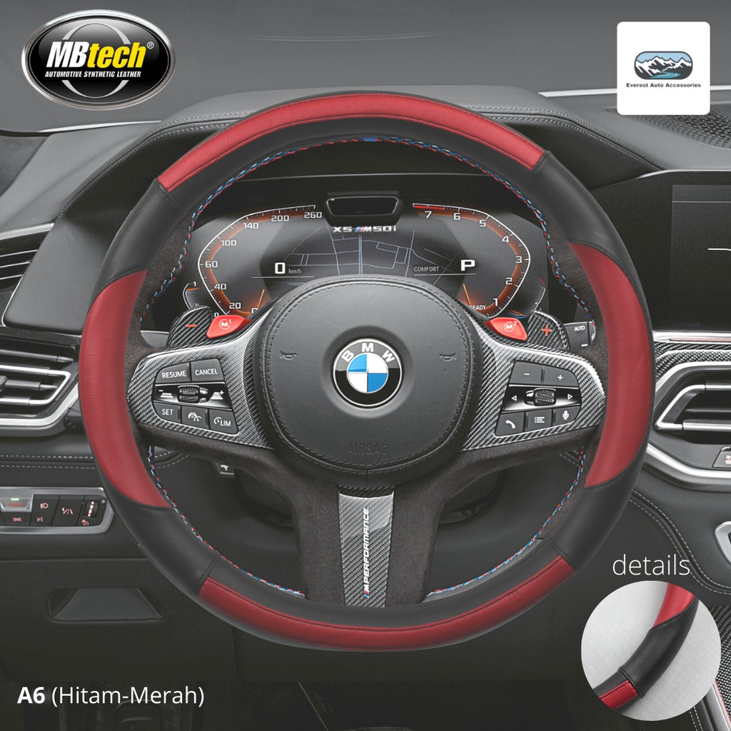 Cover Sarung Stir Steering Wheel Cover Bahan Kulit Universal Diameter 38cm - 40cm kulit MB Tech