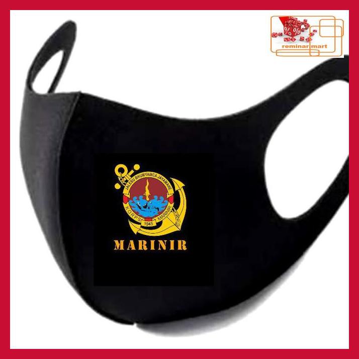 Etegr5- Masker Korea Bahan Kain Scuba Hitam Logo Marinir Tni Al Rtu7Ti7-
