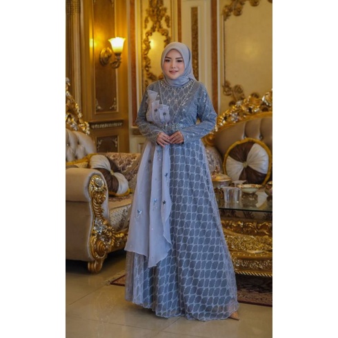 Calista Gown Original By Aura Hijab / Gamis Tile Mewah Terbaru / Gamis Tile Cantik