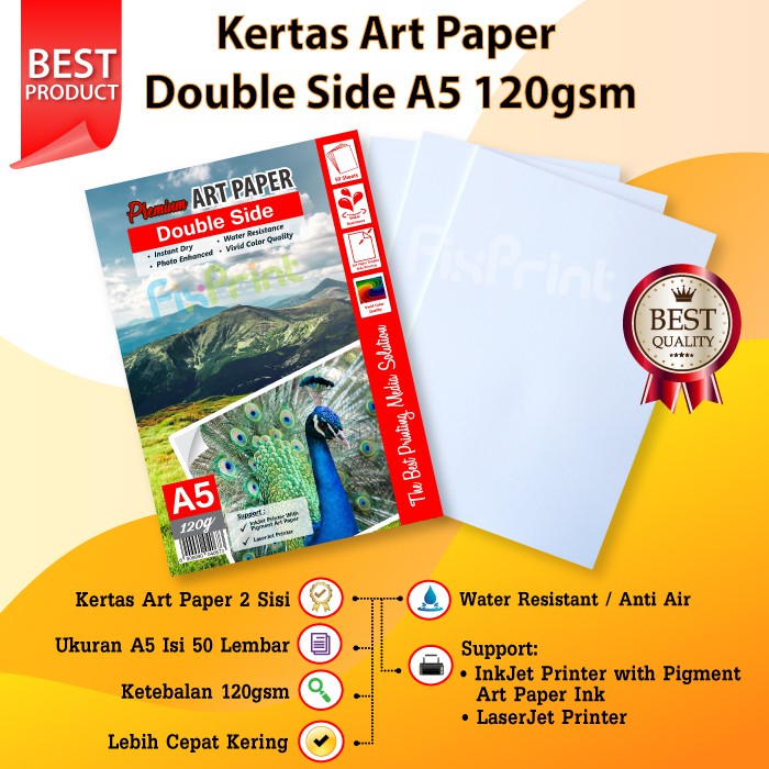 Kertas Art Paper 120 gsm A5 isi 50 Lembar, Kertas Foto A5 Berkualitas