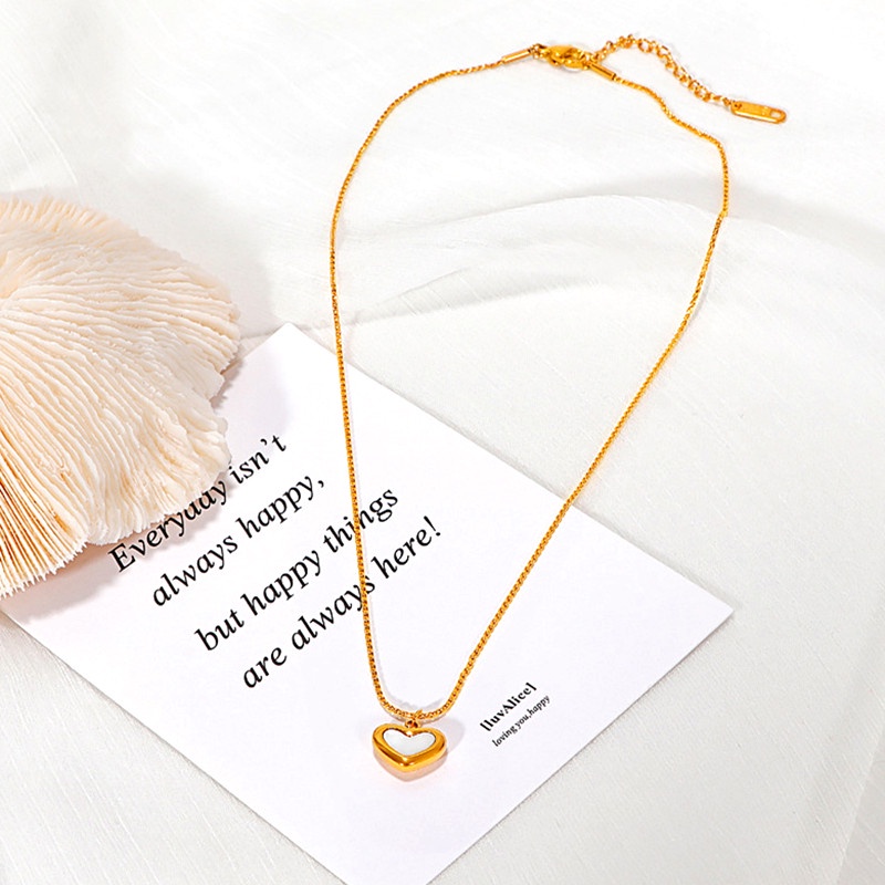 kalung titanium anti karat Premium emas hati Liontin Wanita Aksesoris Fashion