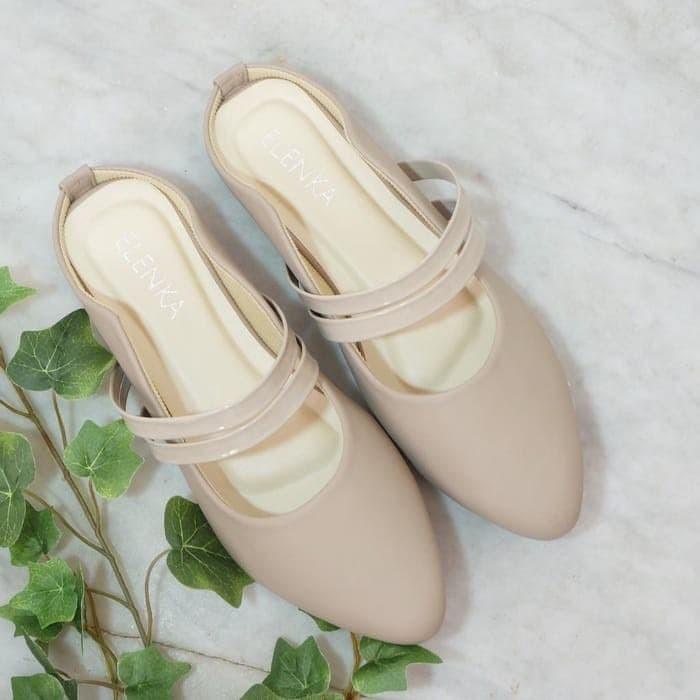 Sandal Wanita Flat Caroline Cream Big Size