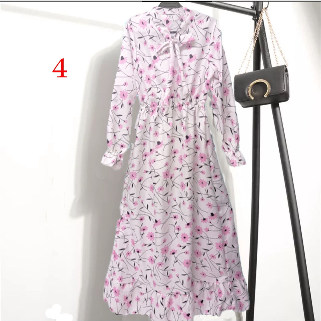 Long Dress Tangan Panjang Wanita Aneka Motif  /Dress Panjang Dewasa Wanita Katun Print 864