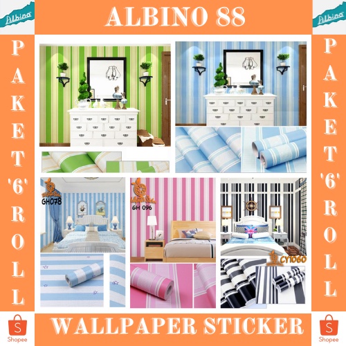 Bisa COD Paket Wallpaper Sticker Dinding 6 Roll_Wallpaper Sticker Dinding Hight Quality Premium Motif Salur_Salur Hijau/ Salur Hitam/ Salur Ungu/ Salur Pink / Wallpapaper Dinding Dekorasi Rumah_Wallpaper Dinding Multifungsi