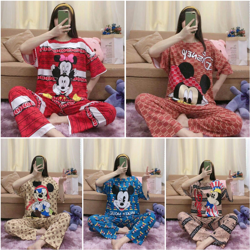 CP &amp; HP OVERSIZE /Piyama /Baju Tidur Dewasa CP &amp; HP /Bahan SPANDEK Import motif MICKEY