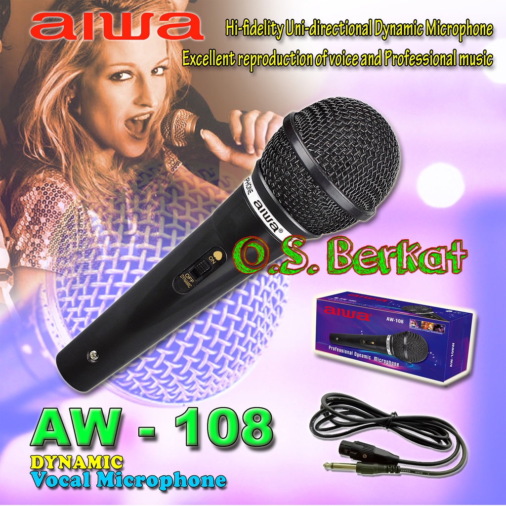 Mic Kabel AW 108B / Microphone Cable Aiwa AW-108B / Mic Murah AW - 108 Black