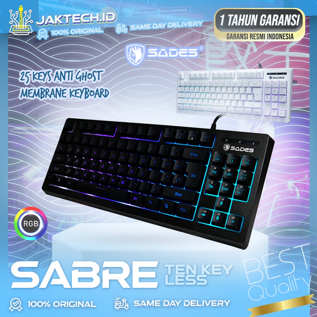 Sades Sabre TKL Ten Key Less Keyboard Gaming RGB Backlight Membrane