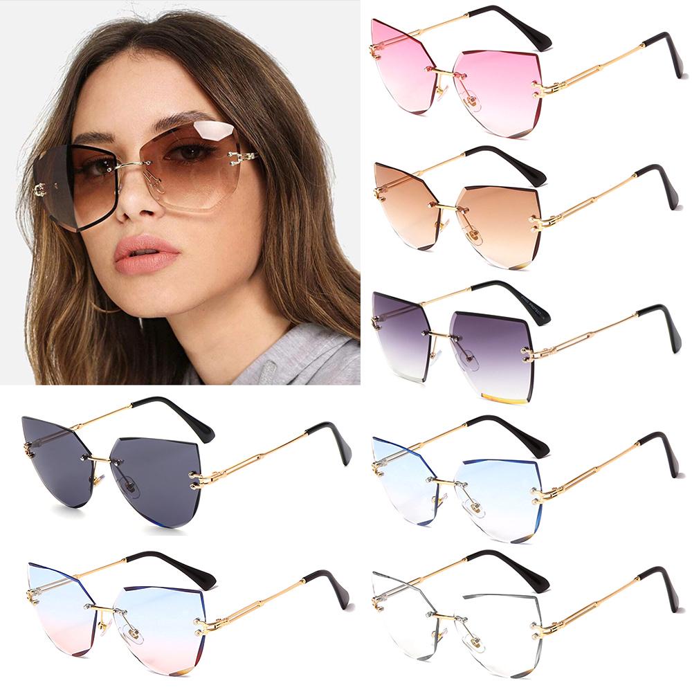 Lily Cat Eye Kacamata Hitam Cutting Lensa Eyewear Frameless Kacamata Wanita Metal Sunglasses