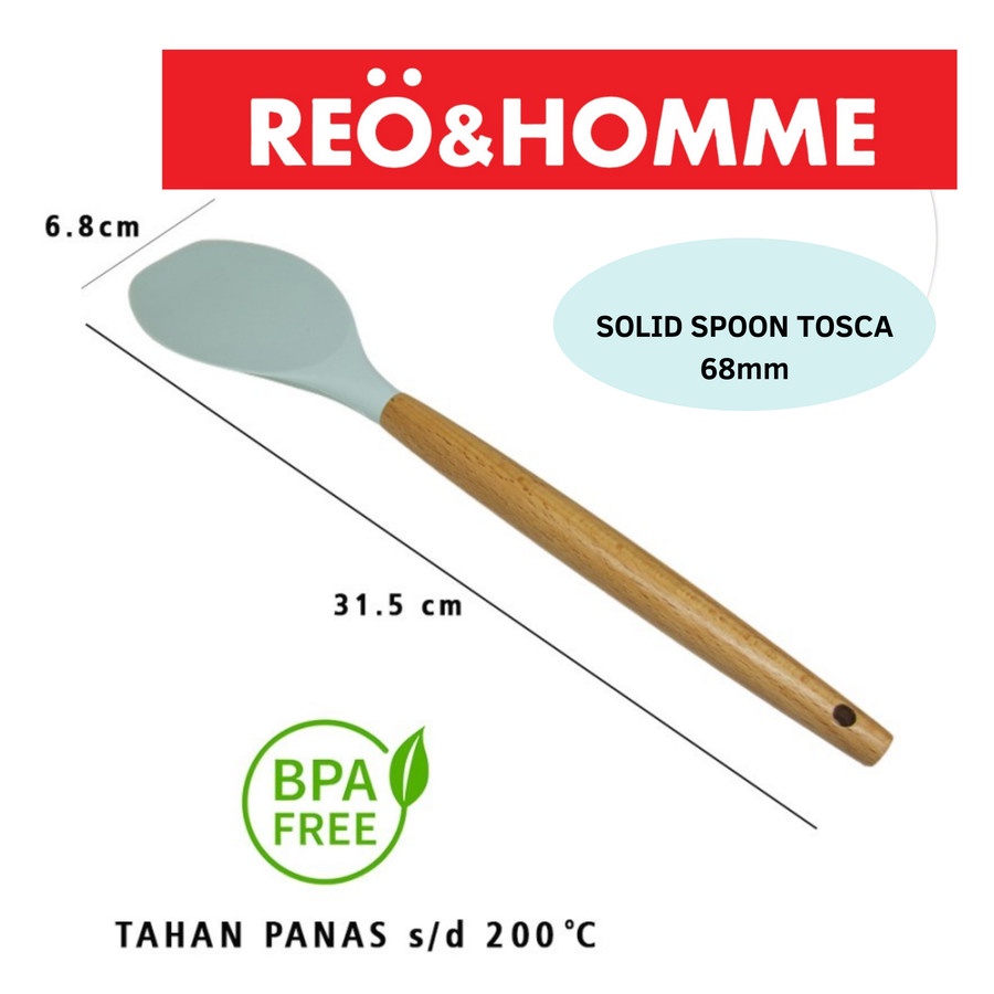 Reo&Homme Alat Masak Spatula Sendok Silikon Gagang Kayu Tahan Panas Solid Spoon Tosca OR-203D