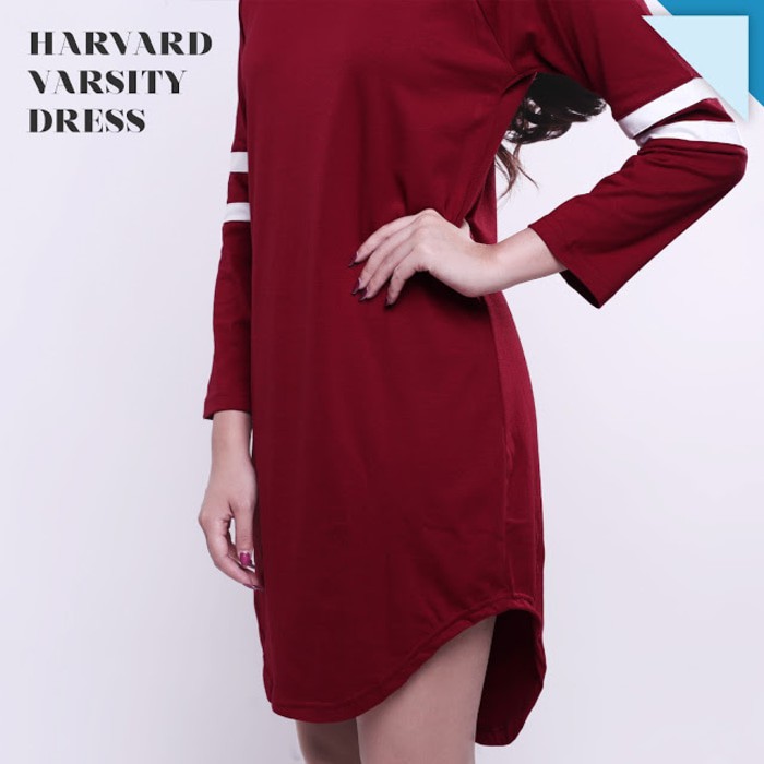 Harvard Varsity Dress Kaos Gaun Casual Wanita DS863 awg
