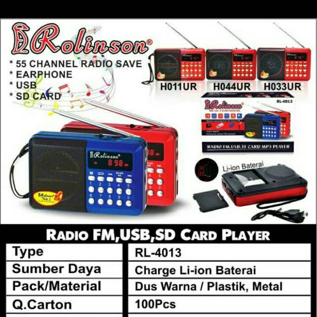 Speker SPEAKER Radio Portable FM +USB+ SD CARD Player RL-4013 ROLINSON