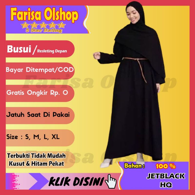Exclusive Casual Abaya Hitam Polos Turkey Abaya Fatimah Bahan JetBlack Lembut Arab Farisa Olshop 03