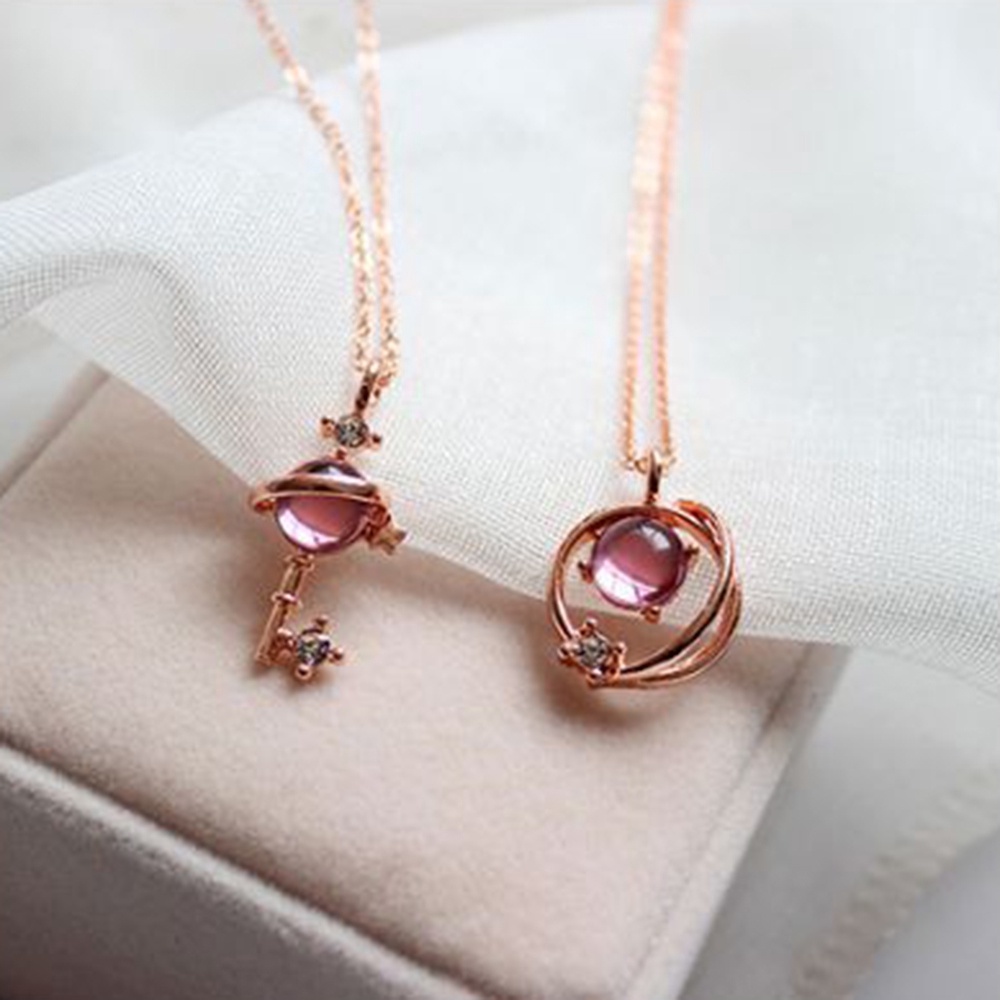 Kalung Rantai Sterling silver 925 Dengan Liontin Planet / Bintang Warna Biru / pink Gaya korea Untuk Wanita