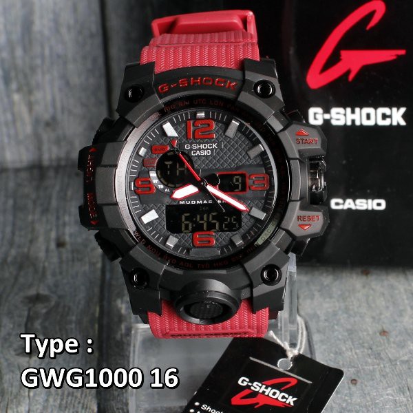 MODEL BARU G-Shock Casio GWG1000 Army Mudmaster Black Red Hitam merah jam pria dual time digital