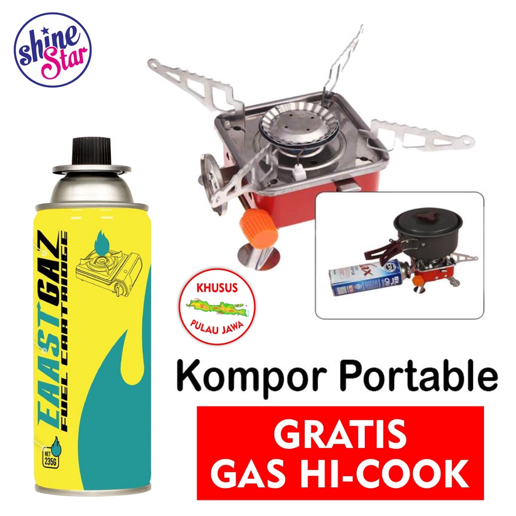 SHINE STAR - Gratis 1pcs Tabung Gas HI COOK - Kompor Camping Gas Kovar Portable Mini Model Kotak KECIL