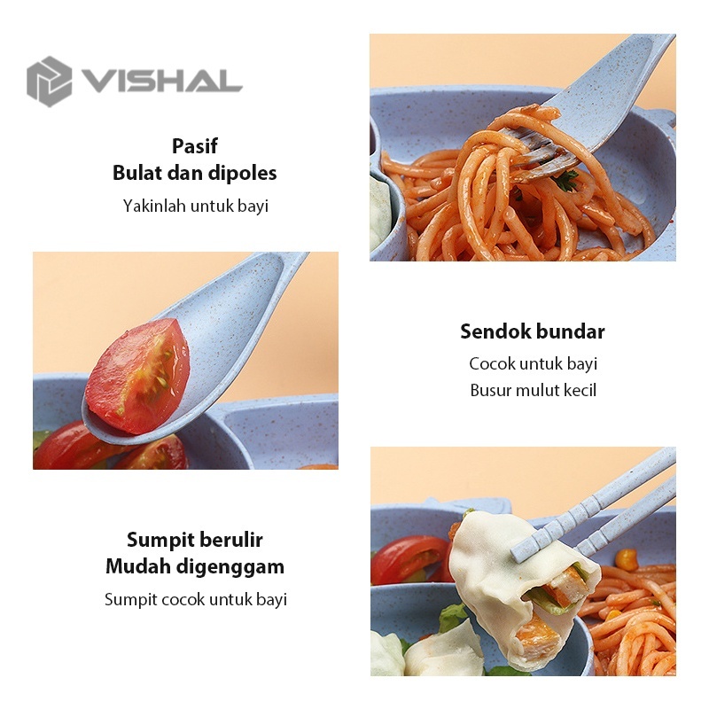 VISHAL Piring makan set anak Piring makan wheat 4 in 1 lucu anak VS