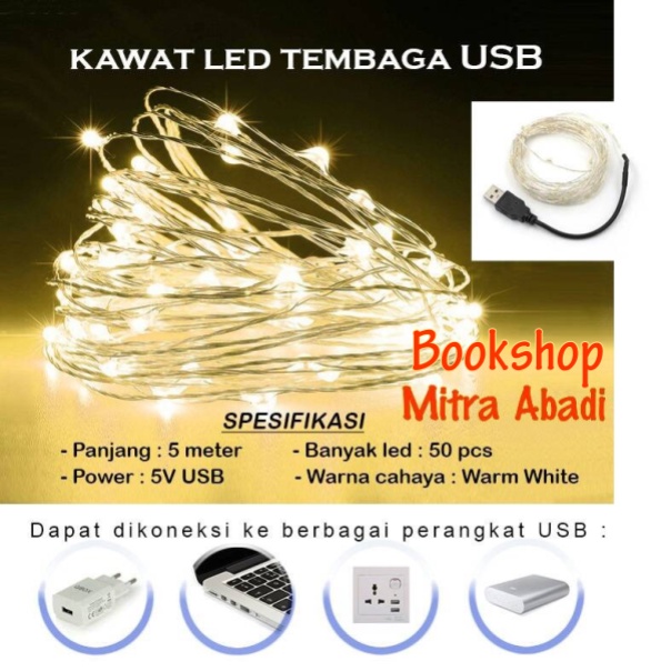 Lampu Natal LED USB Kawat Tembaga 5 Meter DC 5V